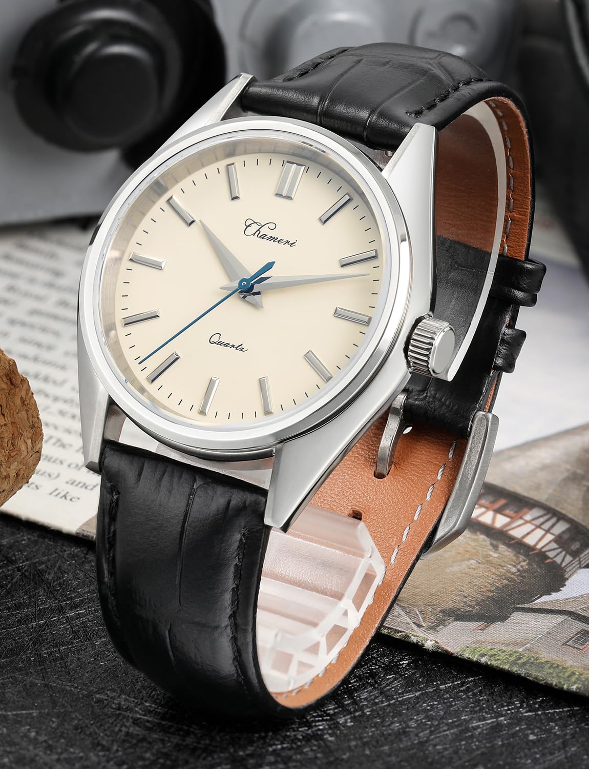 TACTICAL FROG Chameri 40mm Dress Watch VH31 Men's Quartz Sapphire Crystal 316L Stainless Steel Waterproof Casual Wrist Watches, White