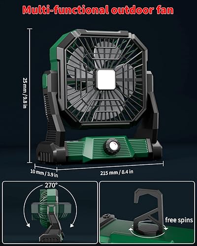 Miniatura 6 de Ventilador personal para campamento, recargable, ventilador de batería de 20000 mAh con linterna LED, rotación de cabeza de 270, ventilador de mesa