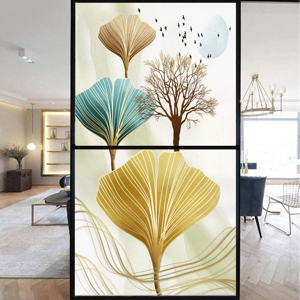 HEXEH Decorative Window Film Window Film Privacy Frosted Glass Sticker Leaf Decoration Adhesive Sticker for Home Privacy Window Film (Size : 60x200cm)