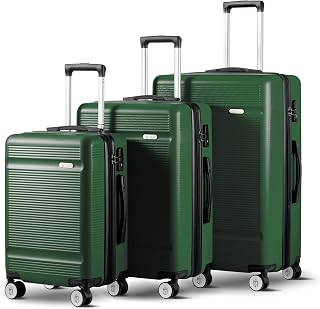 Luggage Sets, Suitcases with Wheels, 3 Piece Luggage Set, Suitcase Set with TSA Lock Spinner Wheels YKK Zippers, 20in 24in 28in (Dark Green)