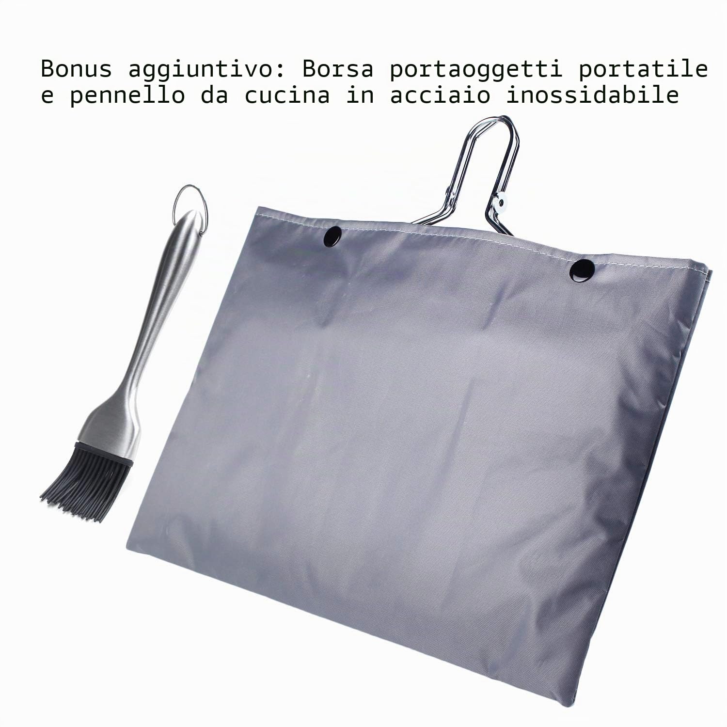 Cestino da Barbecue Pieghevole in Acciaio Inox per Pesce, Gamberetti con Manico Rimovibile, con Pennello da Forno e Borsa (Tipi 1)
