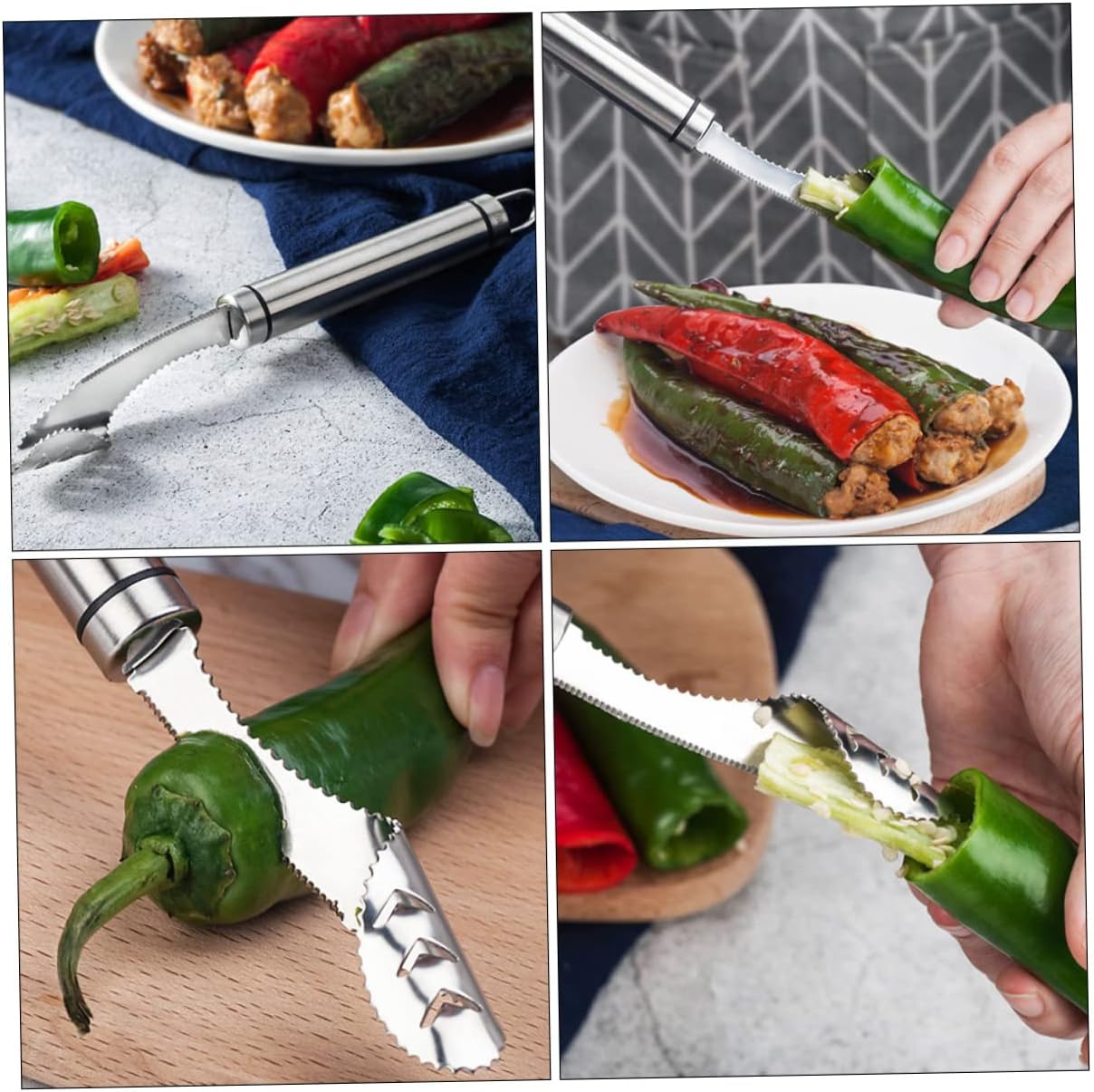 4pcs Stainless Steel Jalapeno Corer Tool Pepper Core Remover Kitchen Gadgets