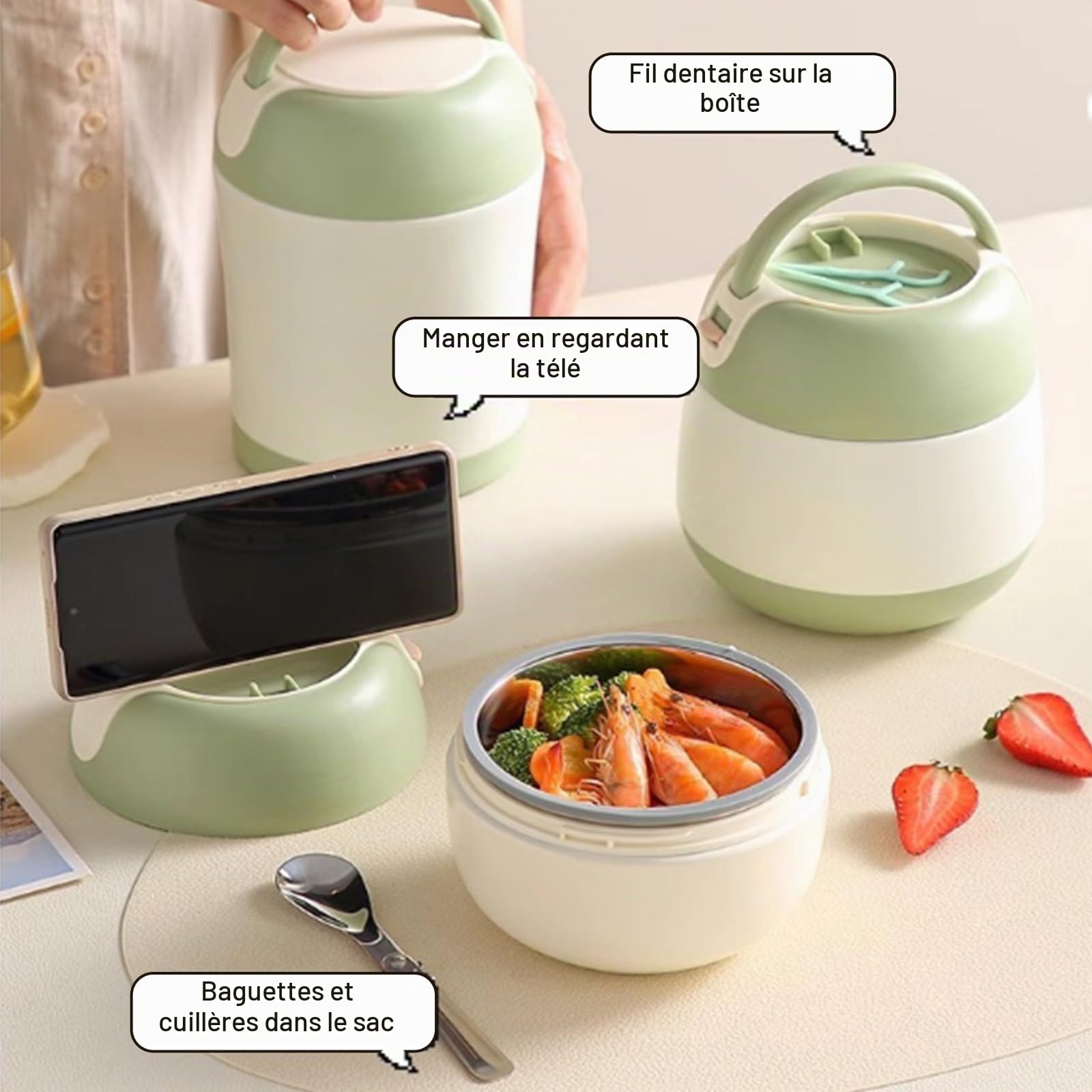 Nikou Boîte Repas Isotherme 1200ml, Thermos Alimentaire Chaud avec Cuillère, Lunch Box Isotherme en Acier Inoxydable Boîte à Déjeuner Pour Ecole Bureau Camping (Vert)