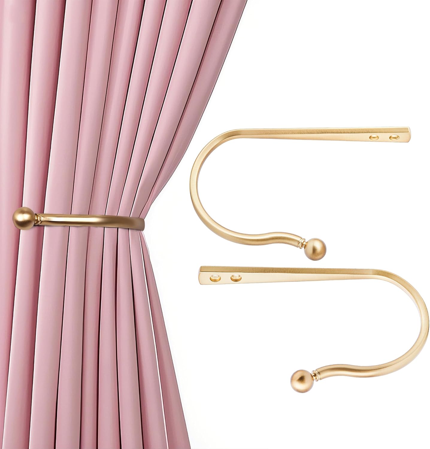 Mini Ball Curtain Holdbacks 4 Pack,Solid Zinc Alloy Wall Mounted Curtain Tiebacks & Hooks, Unique Shape Curtain Holders， Modern Curtain Pull Backs for Drapes, Curtains,Warm Gold