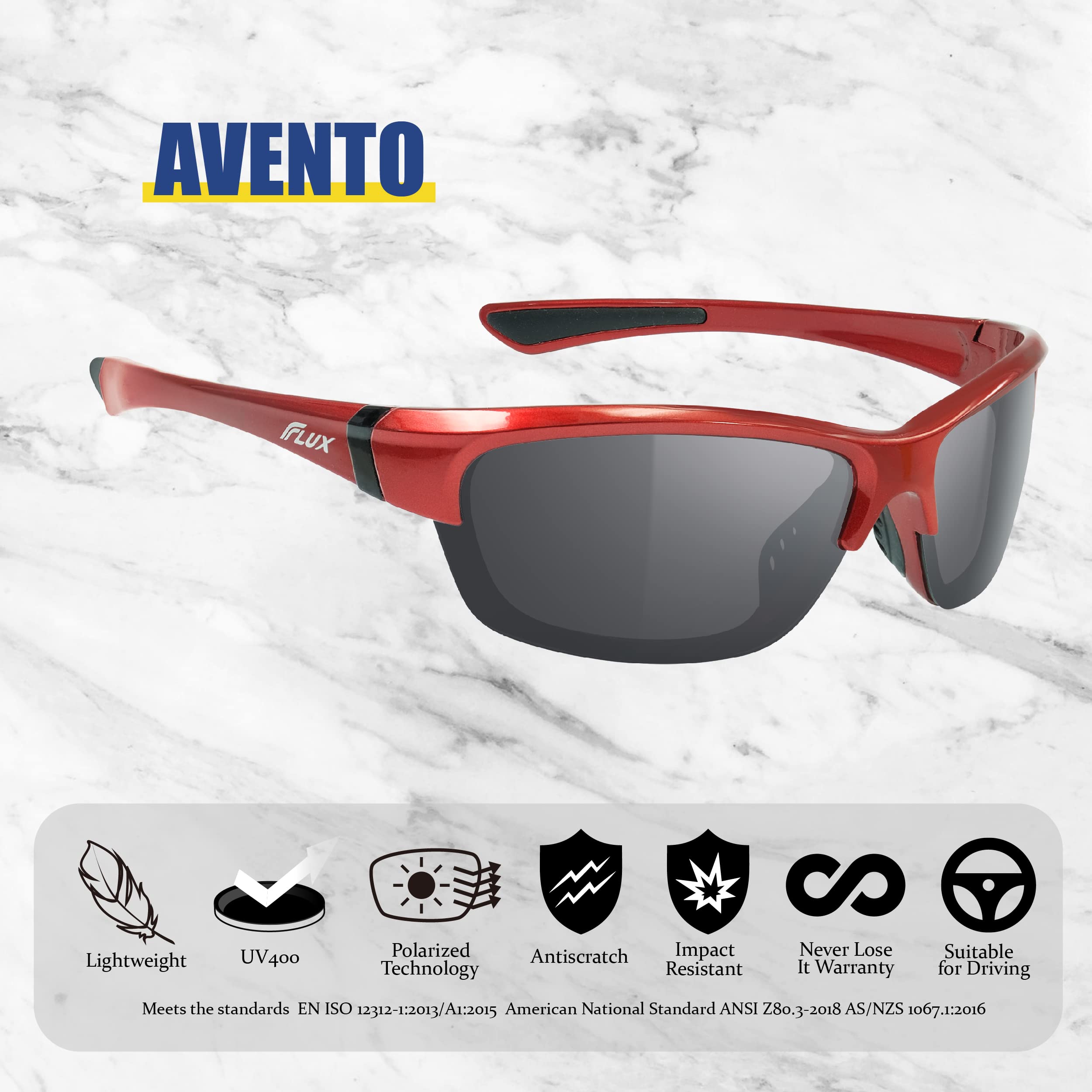 ICECUBE AVENTO Occhiali da sole sportivi polarizzati UV400 con funzione antiscivolo e montatura leggera, per uomini e donne durante la guida, corsa, baseball, golf, sport casual e attività