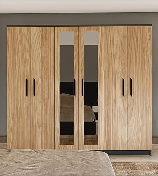 metalia GM 088 6 KAPILI AYNALI SONOMO - ANTRASİT GRİ SİYAH KULPLU GARDIROP