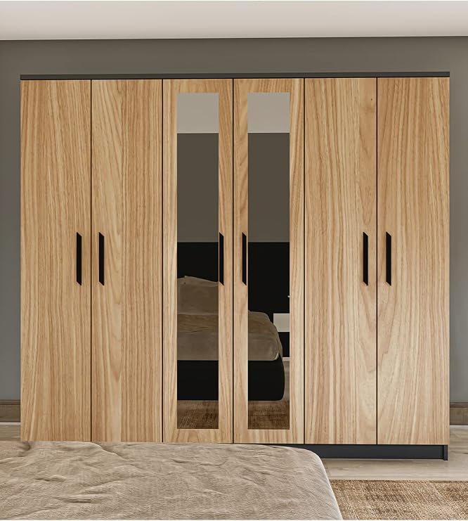 metalia GM 088 6 KAPILI AYNALI SONOMO - ANTRASİT GRİ SİYAH KULPLU GARDIROP