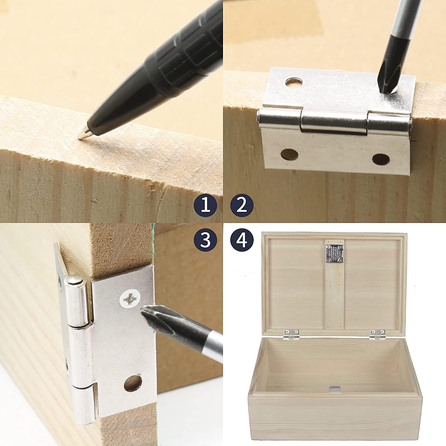 Mini Hinges Hardware 0.71 x 0.59inch (LxW) Metal Hinge for Box Cabinets DIY Projects Furniture Decorative Cabinet Golden Tone 10Pcs