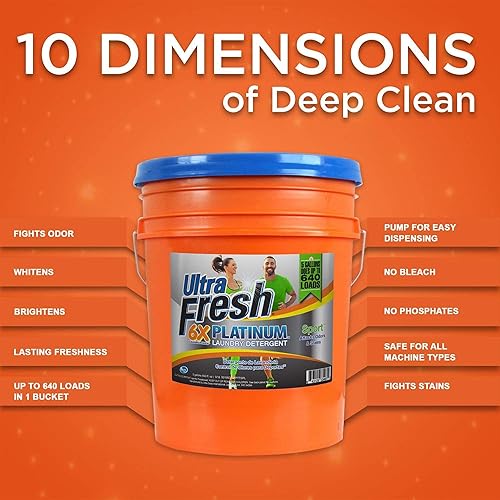 Vista 65 de Ultra Fresh Platinum Original Blue PLUS - Detergente líquido para ropa suavizante HE. Concentrado; hace hasta 640 cargas. Compara