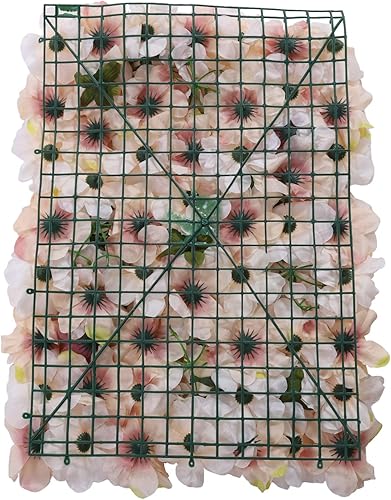 Miniatura 7 de Juego de paneles de pared de flores, 6 piezas de rosas falsas y hojas de flores de peonía, 24 x 16 pulgadas (rosa, amarillo)