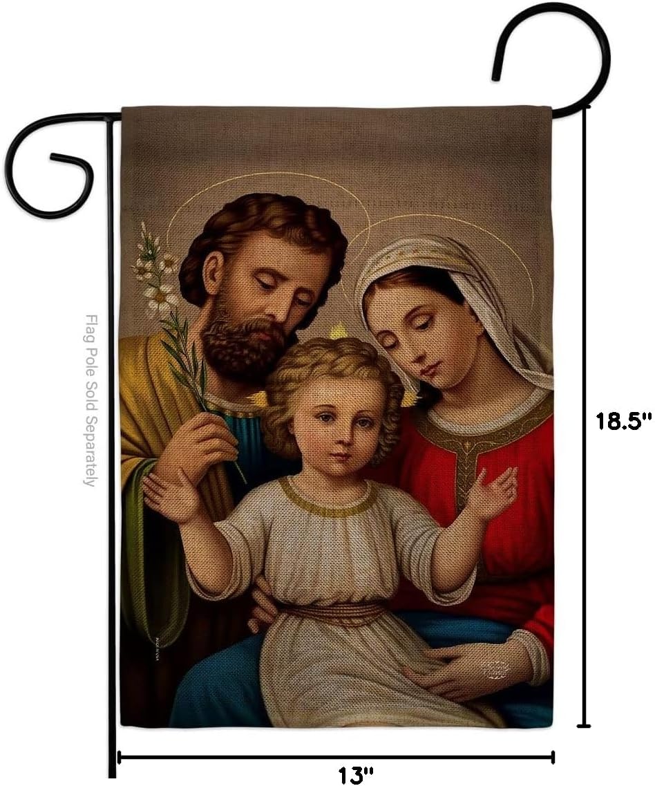 Holy Family Burlap Garden Flag Religious Faith Hope Grace Peace Dove Christian Religion Easter Small Decorative Gift Yard House Banner Double-Sided Made In USA 13 X 18.5