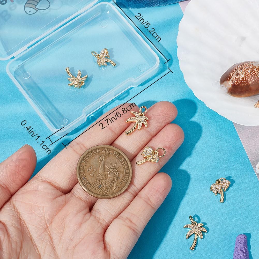 Beebeecraft 1 Box 8Pcs Mixed Style Brass Golden Coconut Tree Charms Micro Pave Cubic Zirconia Pendants Mini Platinum with Jump Ring for Necklace Earrings Jewelry Making Findings on Halloween - Image 3