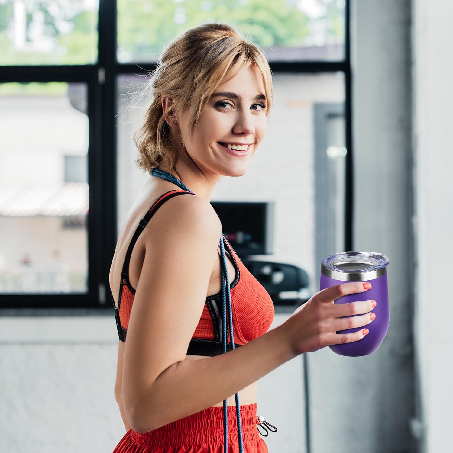 12oz Wine Tumbler with lid, Stainless Steel Travel Mugs Stemless Double Wall Insulated Coffee Cup, Insulated Wine Glasses Travel Tumbler for Cold & Hot Drinks(Purple, 1) - Image 6