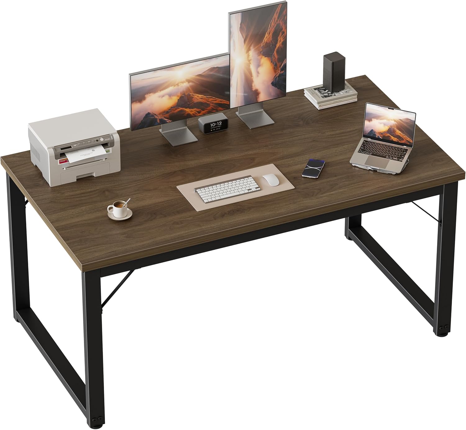 Mericonia 48 Inch Computer Desk, 1" Thick Heavy Duty Industrial Office Desk, Modern Simple Study Writing Table for Home Office Bedroom Workstation, Walnut
