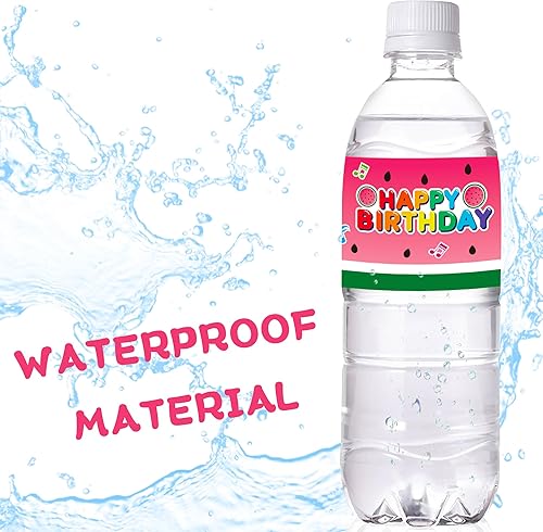 Miniatura 7 de 24 etiquetas para botellas de agua de fiesta de melón de dibujos animados para niños y niñas, suministros de fiesta de cumpleaños de sandía,