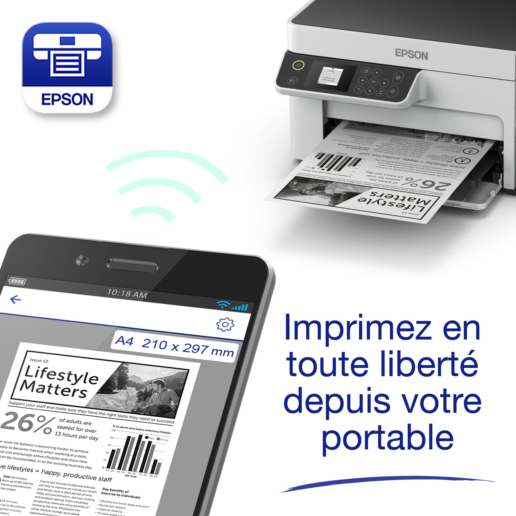 EPSON EcoTank ET-M2120 | Imprimante multifonction - Réservoir haute capacité - Économisez jusqu'à 200€, 15ppm, sans fil, impression mobile, économe en énergie, recharge facile, 1440x720 DPI