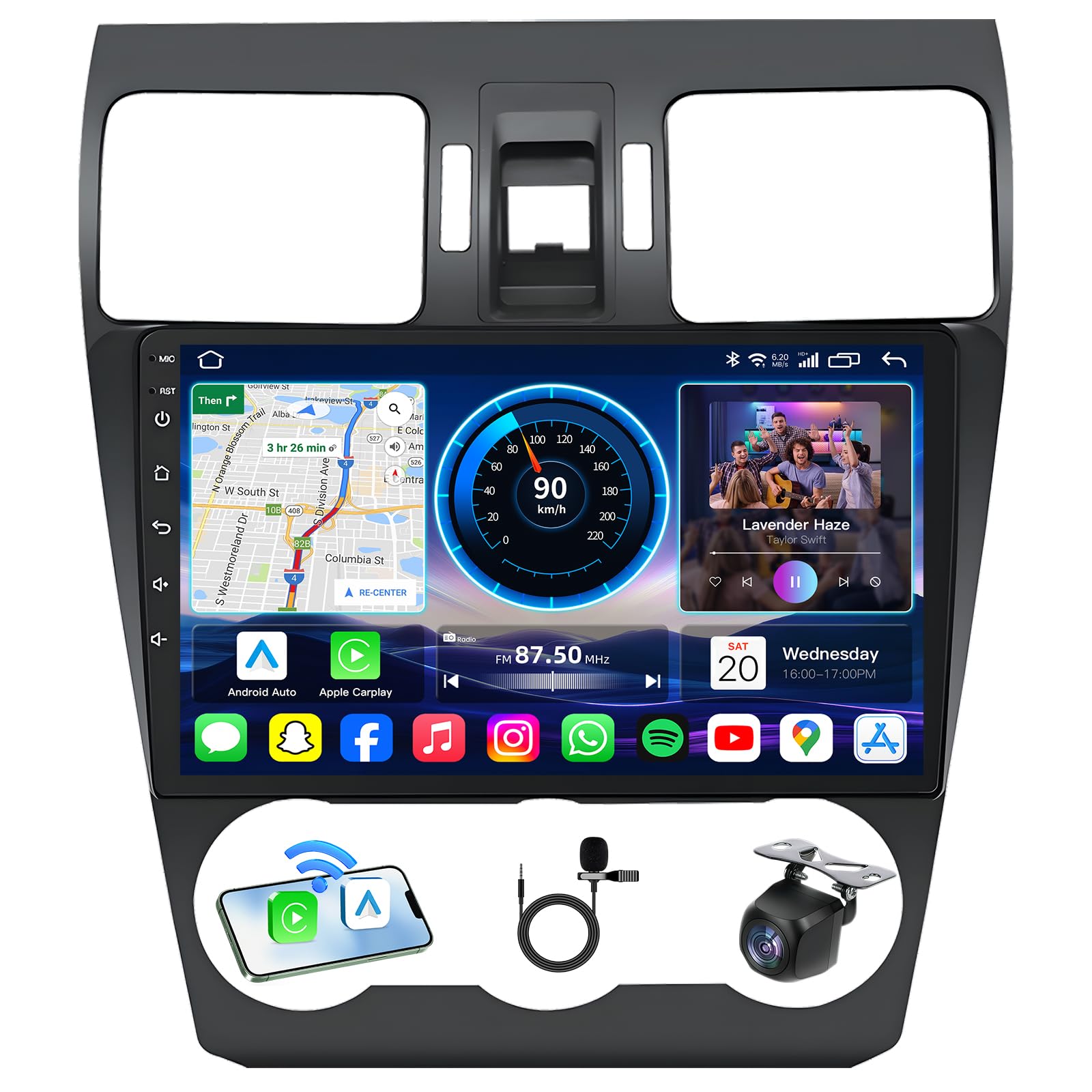 4G+64GB Car Radio for Subaru Forester 2014 2015 Subaru WRX Impreza 2012-2014: 9inch HD IPS Touchscreen Replacement CarPlay&amp;Android Auto GPS 5GWiFi Head Unit Bluetooth5.0 SWC Backup Camera FM DSP