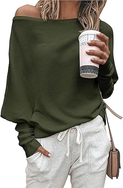 BTFBM Womens Sweaters Off The Shoulder Long Batwing Sleeve Loose Knit Pullover Sweater Tops Trendy Spring Outfits 2026