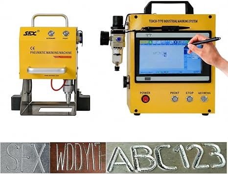 US Stock Pneumatic Marking Machine Portable Digital Control Dot Peen Metal Engraver for Vehicle Frame VIN Number Punching Machine 80x40mm with Touch Controller