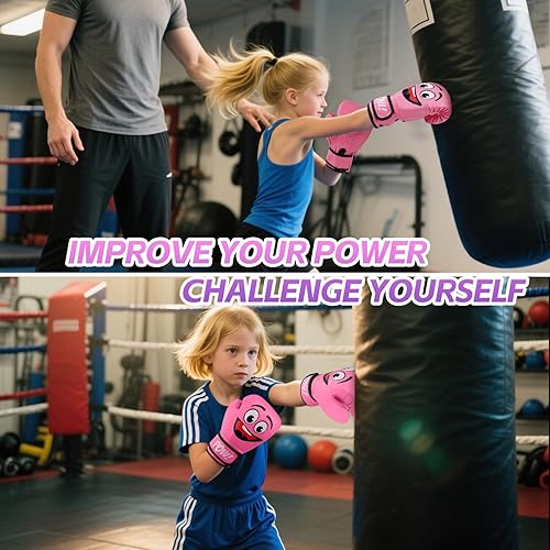 Miniatura 6 de Guantes de boxeo para niños y niñas de 3 a 8 años, guantes de boxeo para entrenamiento de boxeo para saco de boxeo, kickboxing, Muay Thai, MMA