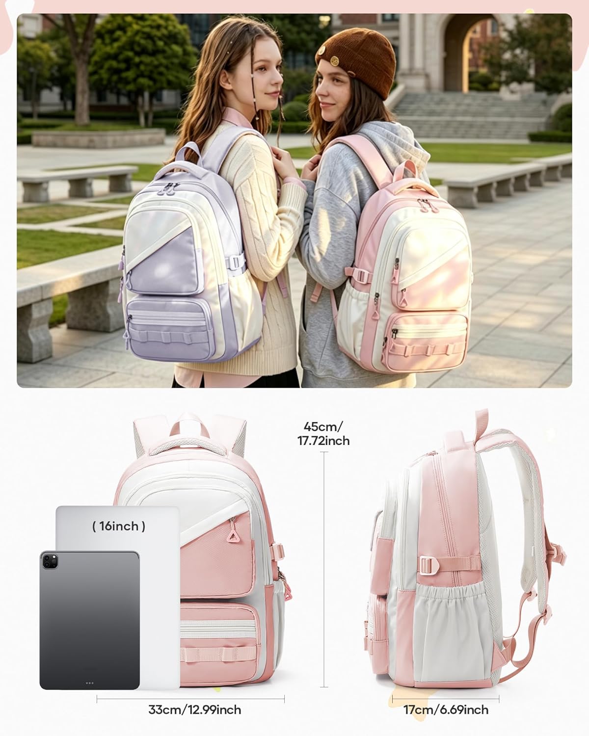 High Middle School Backpack For Girls Pink Laptop Bookbag For Women Cute Backpacks For School Teens College Large Capacity School Bag For Girls Waterproof