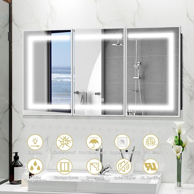 Botiquín de baño con espejo y luz LED 60 x 32 pulgadas miniatura 3