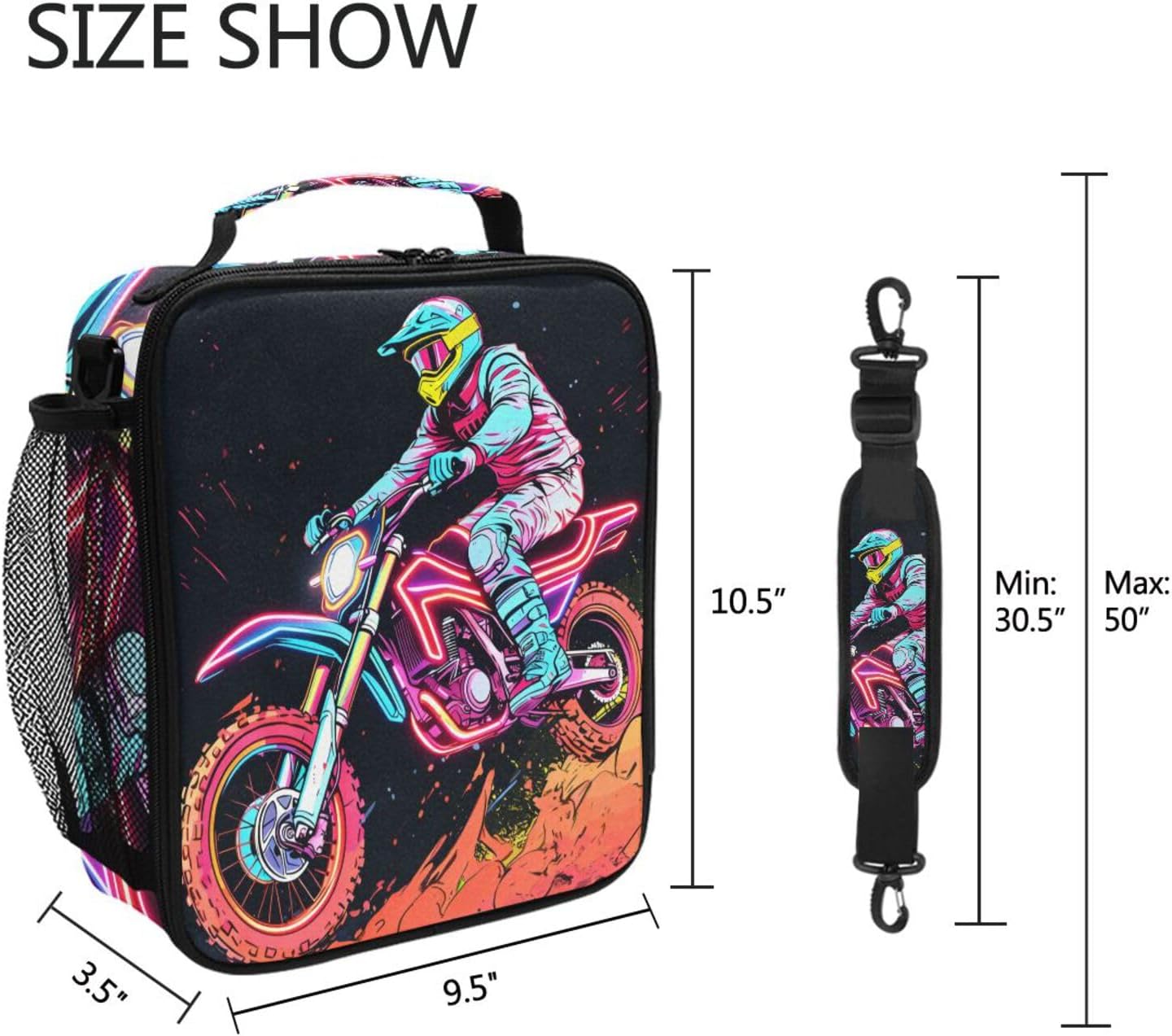 Lunch Box Motocross Motorcycle Race Prep Kids Cooler Insulated Lunch Bag Tote Freezable Shoulder Strap Waterproof Picnic Meal for School Office
