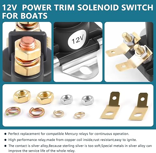 Miniatura 5 de Interruptor solenoide de ajuste de potencia de 12 V compatible con arrancadores fueraborda Mercury y Mariner de 35-275HP Mercruiser 89-818864T,