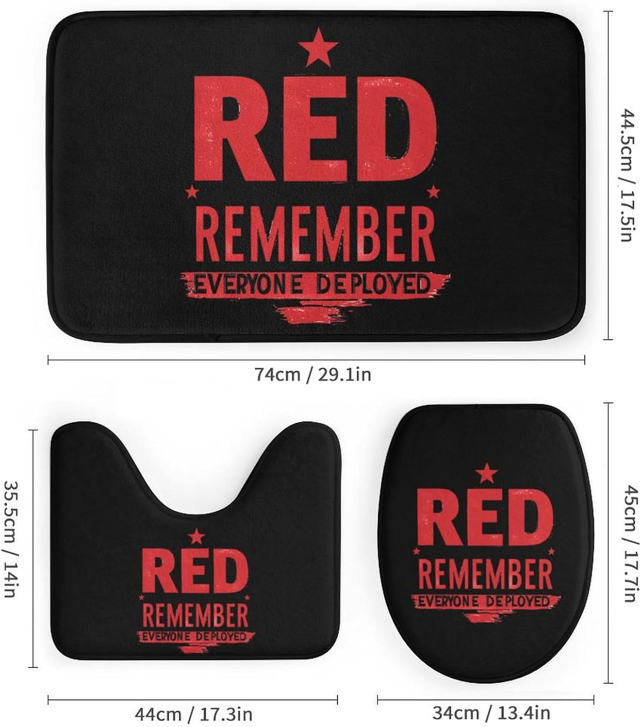 R.E.D Remember Everyone Deployed Bathroom Sets with Shower Curtain and Rugs 4 Piece with U-Shaped Floor Mat Toilet Lid Cover