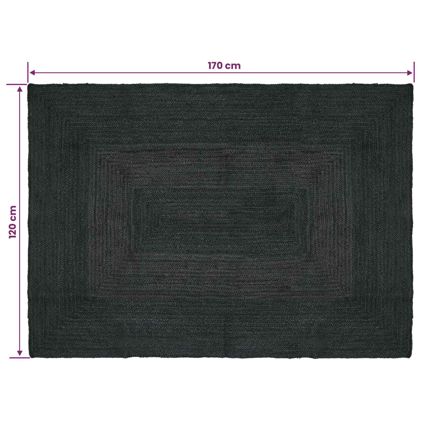Tapis de Surface rectangulaire Gris foncé 120 x 170 cm en Jute Fait Main, Doux et résistant pour Salon, Chambre, Bureau ou entrée, Design Moderne et bohème