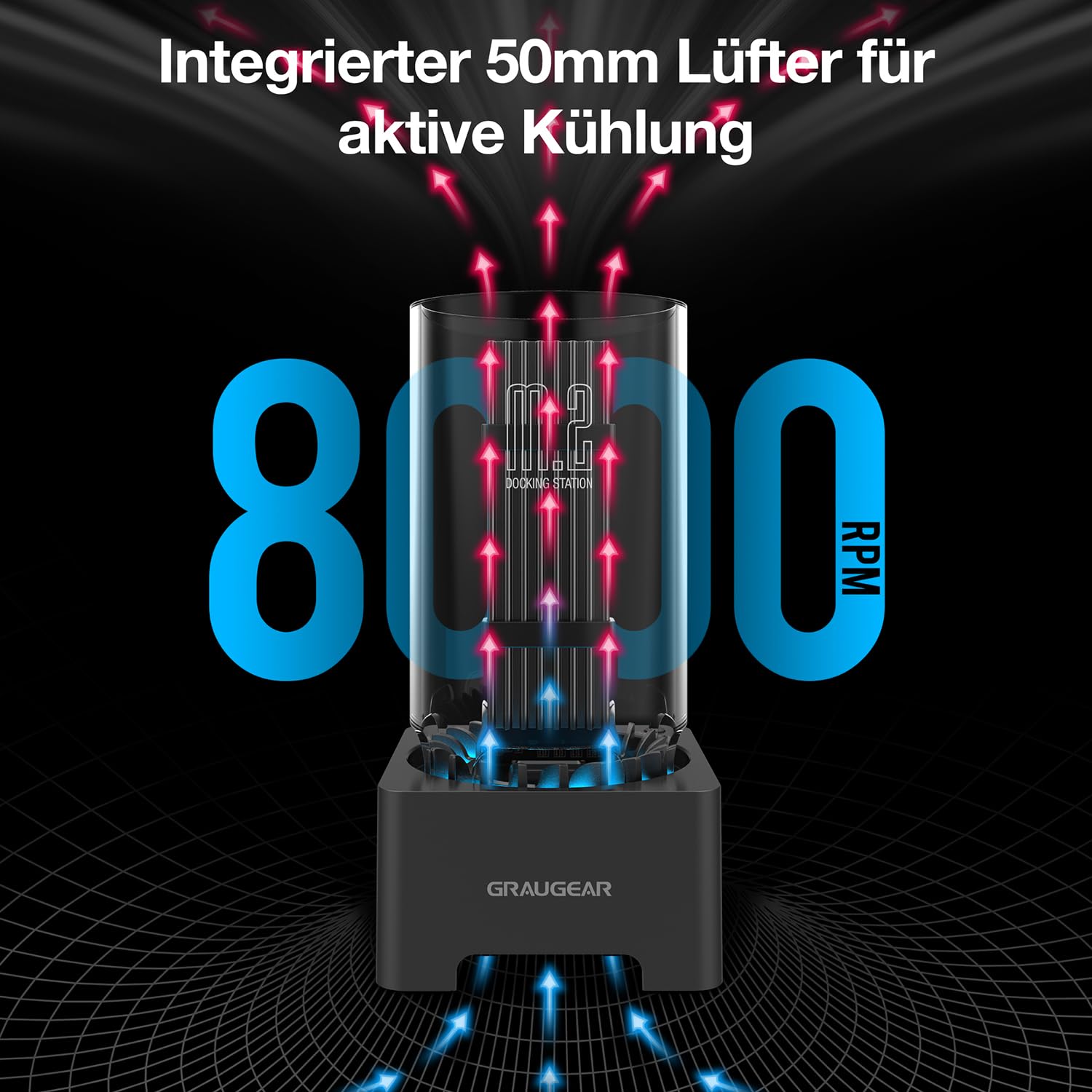 GRAUGEAR M2 SSD Docking Station für alle M.2 NVMe PCIe & NGFF SATA Festplatte [10Gbit/s Dock] USB3.2 Gen2 10Gbps I M.2 Externe Festplatten Dockingstation I SSD Festplatte Extern I Leise Lüfter Kühlung