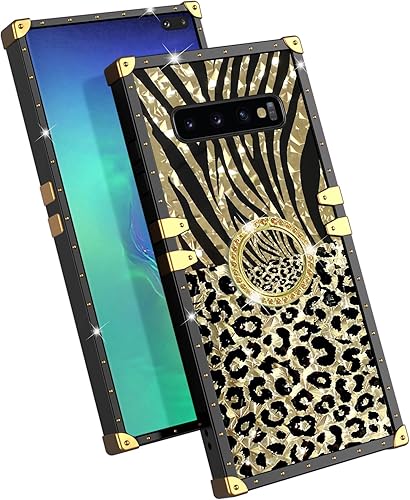 Miniatura 9 de Easyscen Funda cuadrada para Samsung Galaxy S10 Plus para mujer con diseño de mariposa dorada y verde, funda de lujo con soporte de anillo a prueba