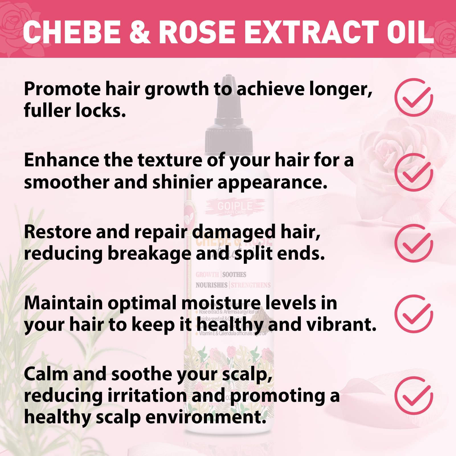 Chebe & Rose Hair Oil for Hair Growth Chebe & Rose Extract Oil Moisturizer for Scalp African Chebe Powder for Hair Growth Stronger Thicker Natural Chebe Hair Growth Oil for All Hair Types 4fl oz - Image 3