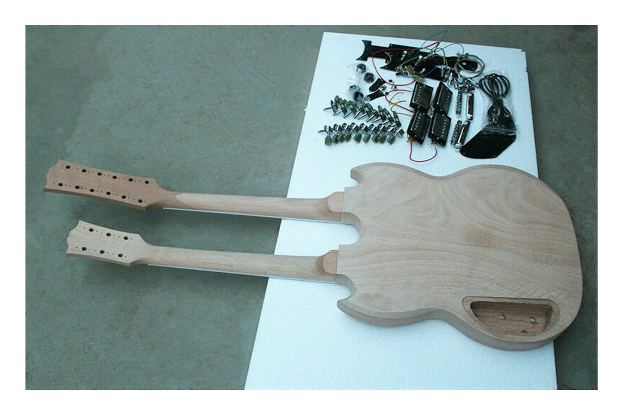 DIY Bausatz E-Gitarre 1 Set. DIY. Unfertige Doppelte Gitarrenhals Und Körpergitarrenset Alle Teile Unvollendeter Gitarrenbausat