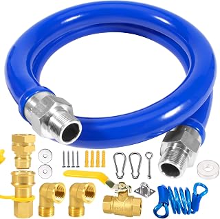 36/48 inch Commercial Gas Hose Connector Kit, Flexible Blue Gas Hose Kit,1675KIT36 Safety System Kit,Gas Line Hose with 3/4" Quick Disconnect,Restraining Devices for Commercial Kitchen Equipment