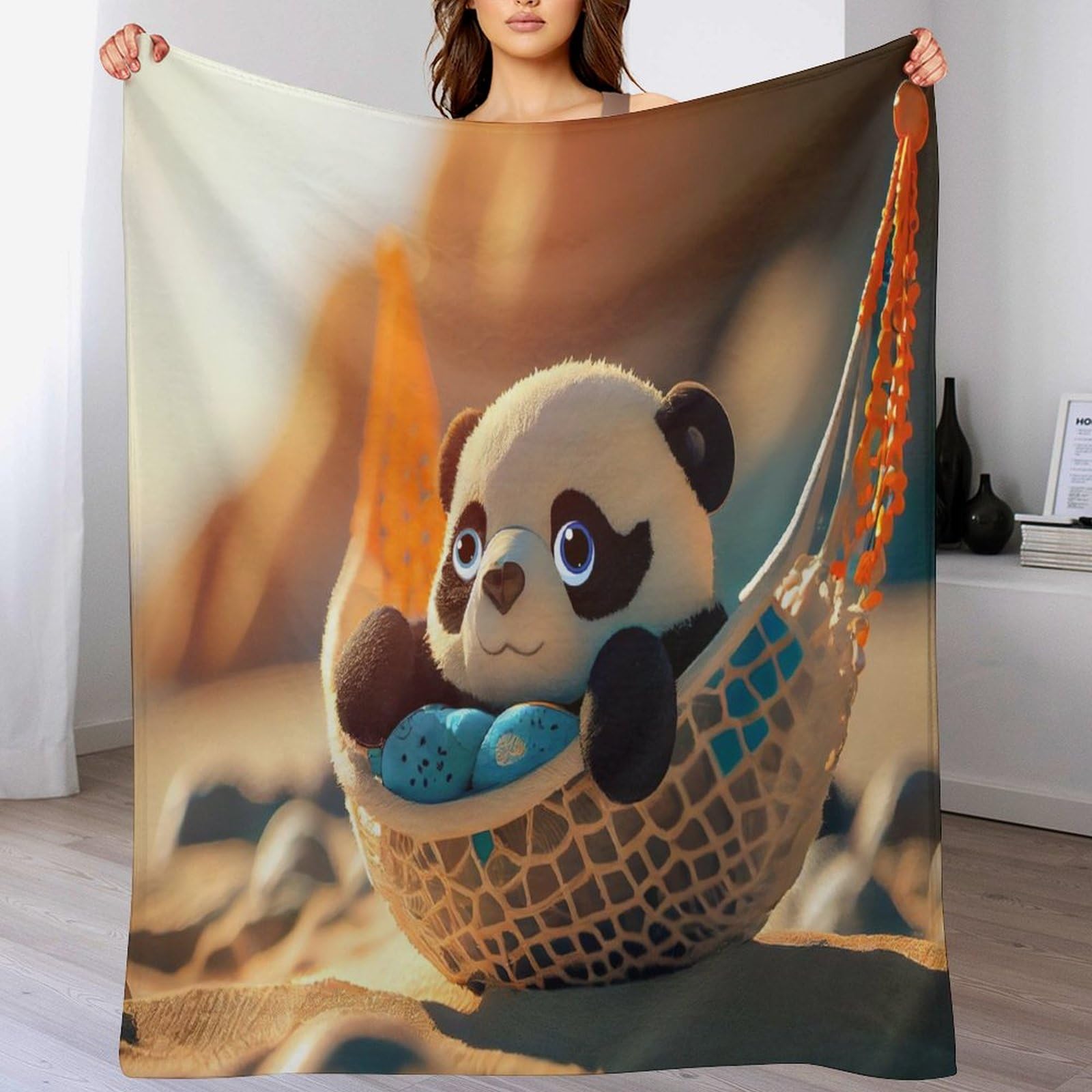 Couverture panda en polaire de flannel 180x200 cm pour lit et canapé