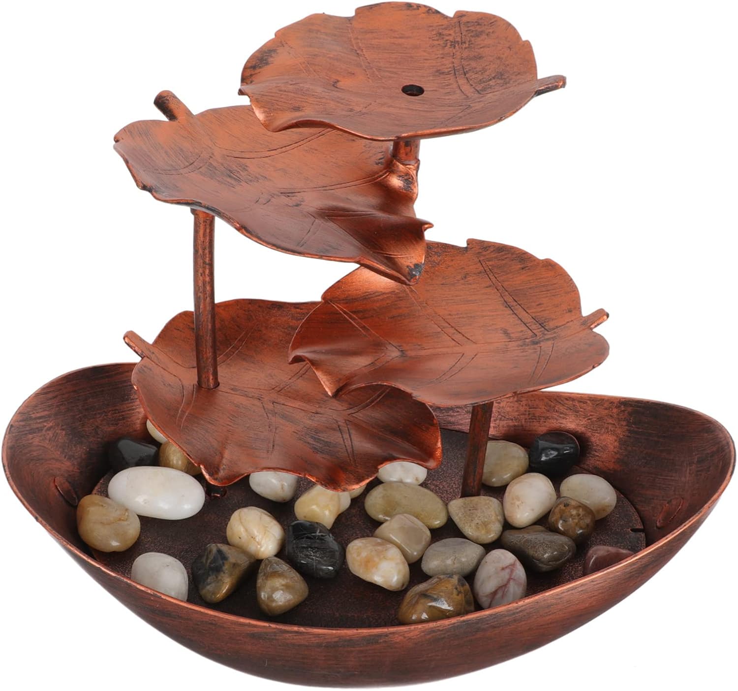 Creative Tabletop Fountain LED Light Copper Color Lotus Leaf Waterfall Ornament for Living Room and Home Decor