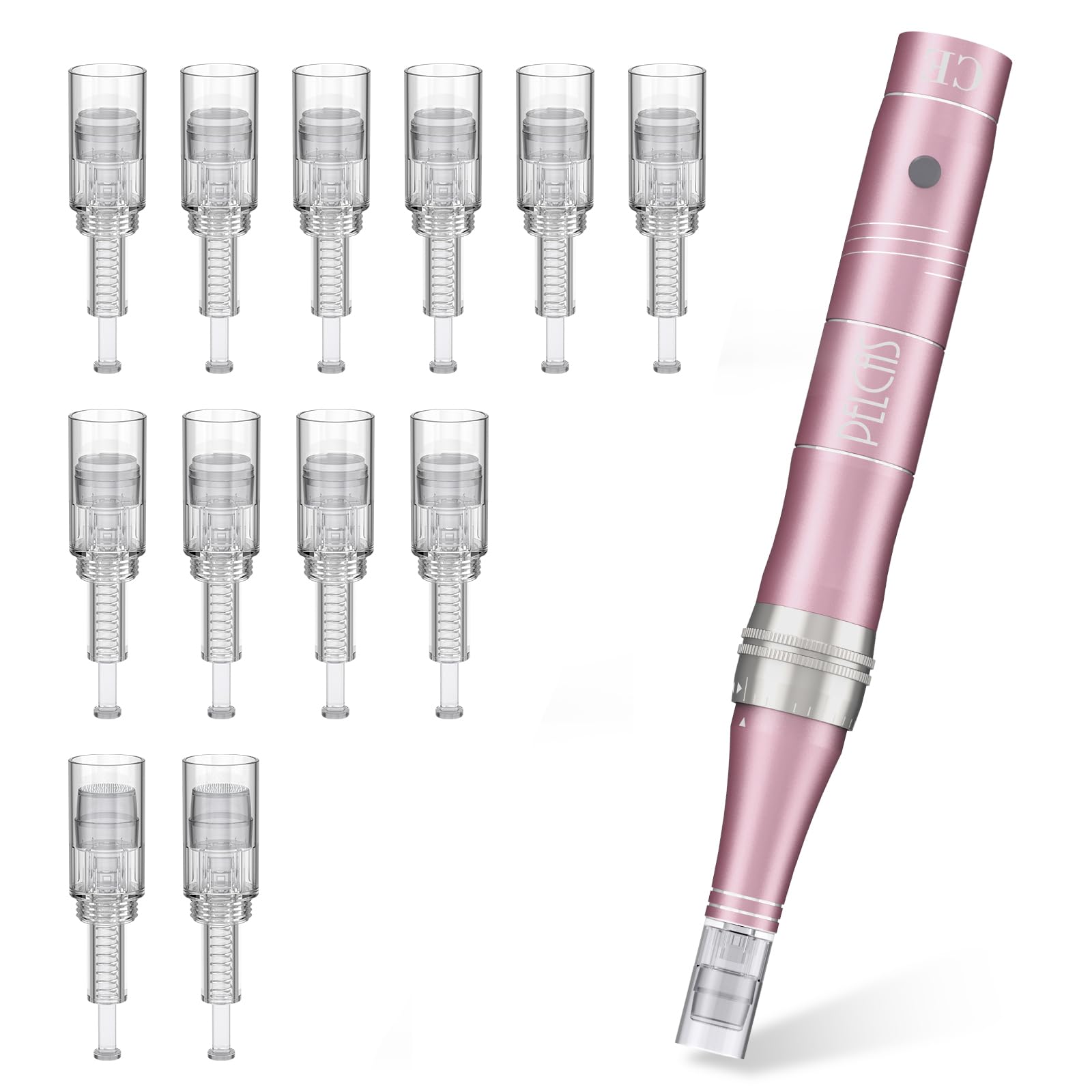 PELCAS Microneedling pour Visage, Stylo Beauté Microneedling avec 12 Cartouches & 3 Vitesses - Soin Visage/Cou/Contour des Yeux, Peau Éclatante