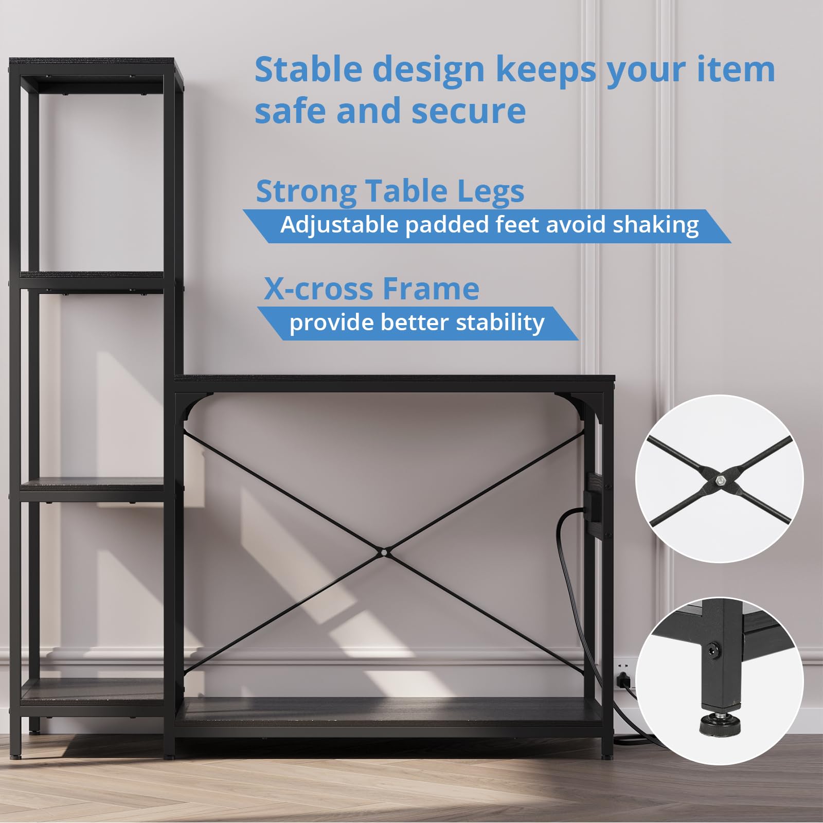 VOWNER Soporte para pecera de 20-29 galones con toma de corriente, soporte de madera para acuario con estantes para almacenamiento de accesorios de pecera, marco de metal resistente, soporte de