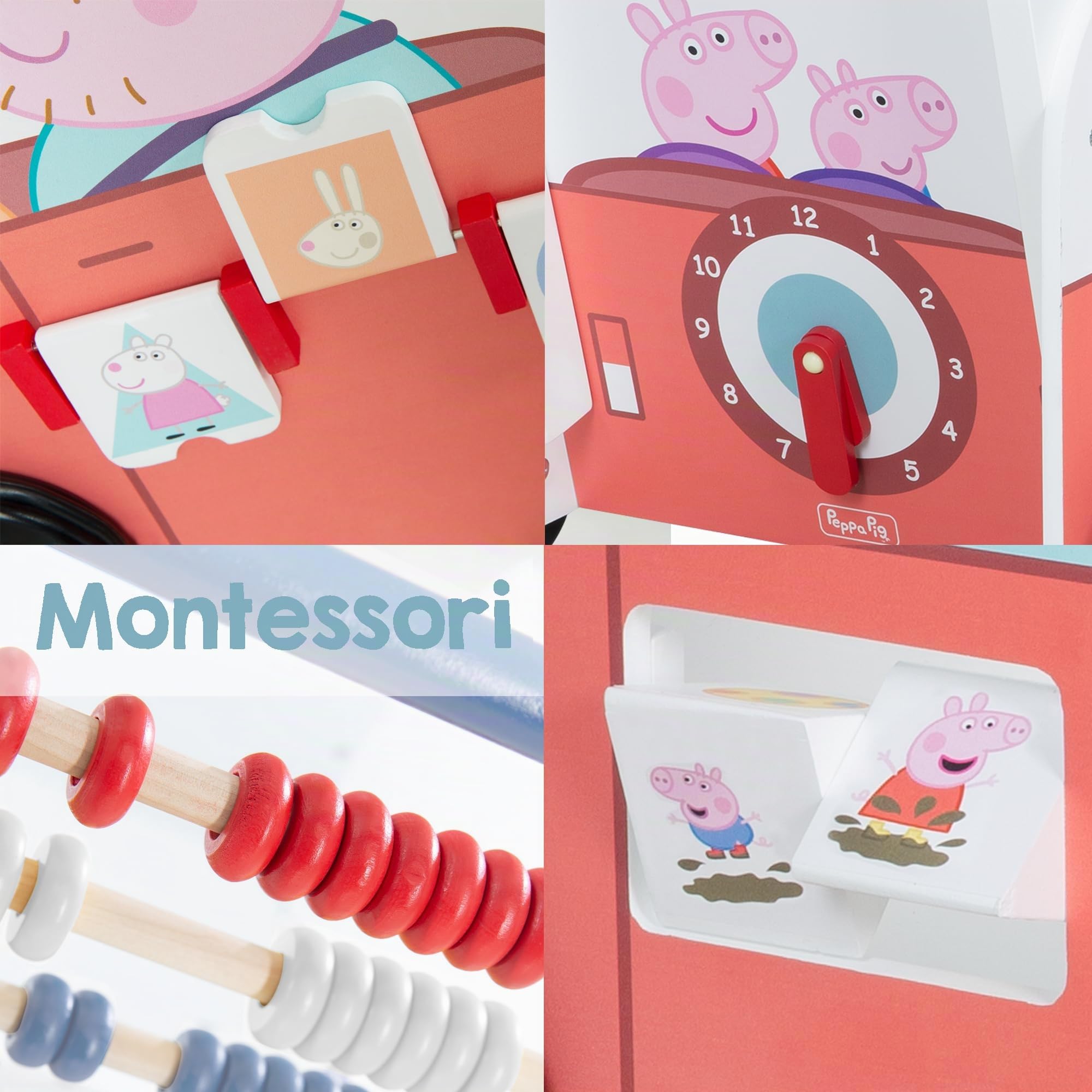 roba Carrello Giocattolo a Spinta Bully Peppa Pig - con Abaco e Ruote - per Imparare a Camminare - Primi Passi - Regalo Compleanno, Natale, Pasqua - Legno Laccato Bianco/Rosa