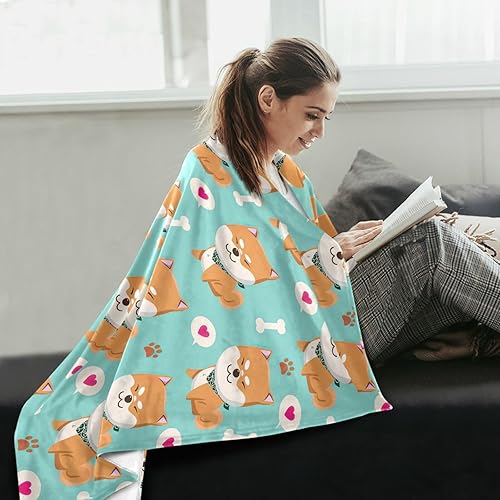 Miniatura 6 de Kawaii Pattern Dogs Shiba Plush Blanket Microfiber Flannel All Season Use Throw Blanket 60x90 Inches for Home Decor Living Room Living Room Travel