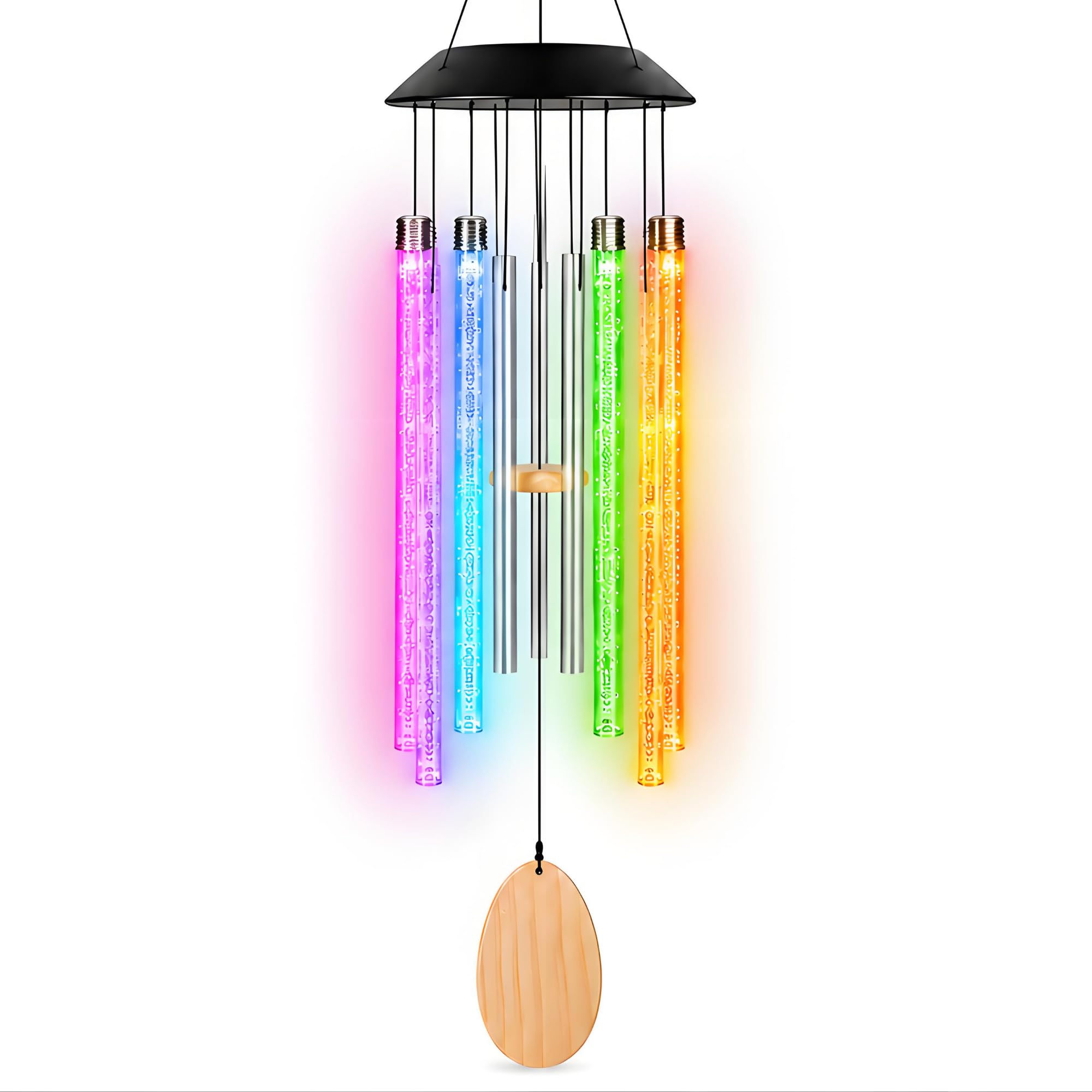 38” Bubble Column Aluminum Tube Solar Light LED Wind Chime for Outside, Weather Resistant Outdoor Garden Patio Soft Tone Decor, Ideal Gift for Birthday, Mother's Day, Meditation, Relaxation