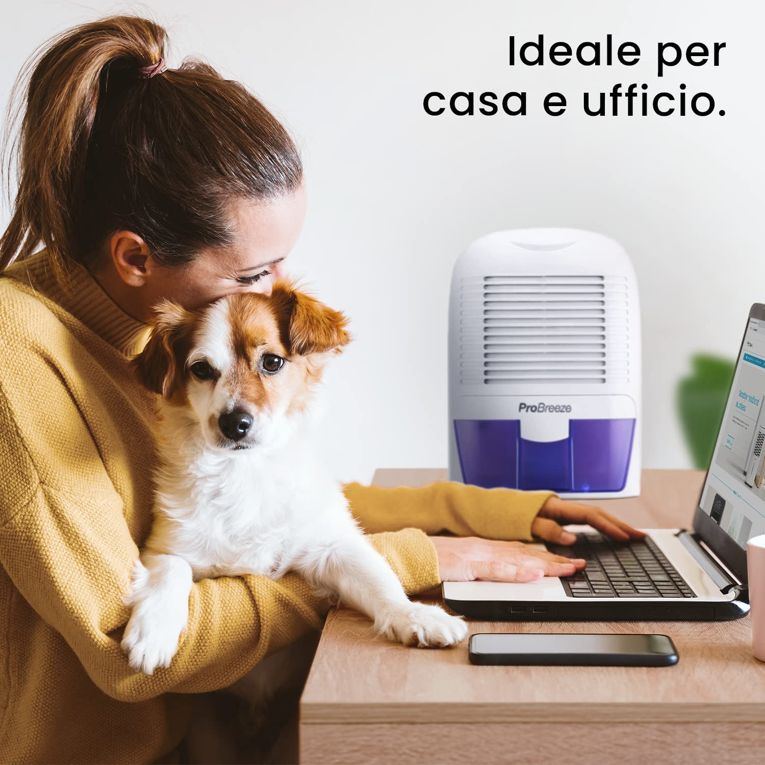 Pro Breeze Mini Deumidificatore Portatile da 1500ml per Umidità e Muffa in Casa, Cucina, Camera da Letto, Roulotte, Ufficio e Garage