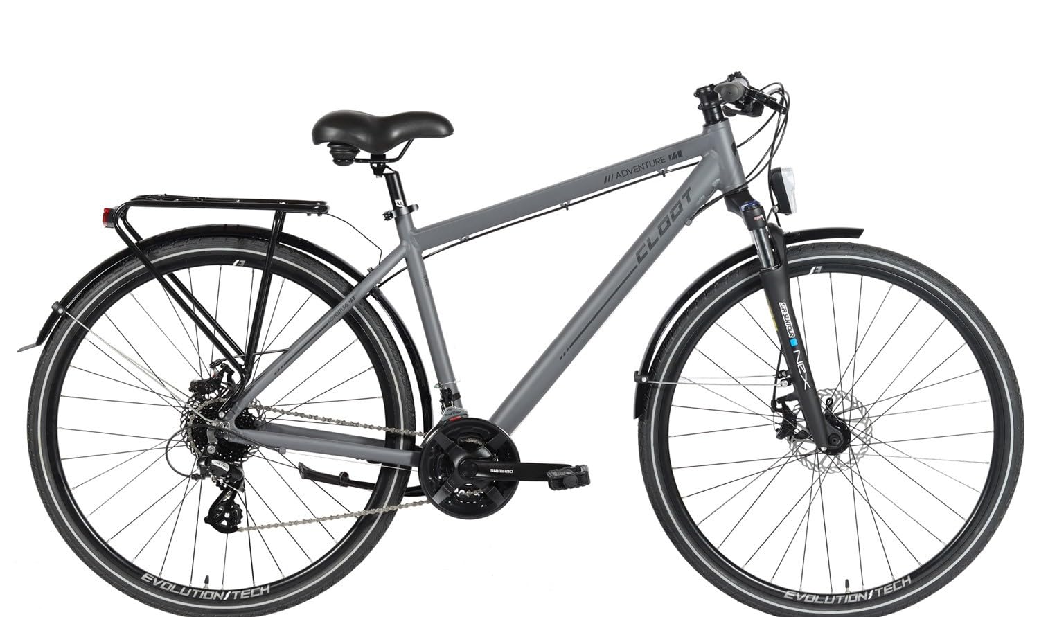 CLOOT Bicicleta Trekking 700 Adventure 7.1 Disc 24 Velocidades Cuadro Aluminio Portaequipajes Frenos Disco Suspensión Delantera Guardabarros Luces Ciudad Campo Uso Diario Unisex