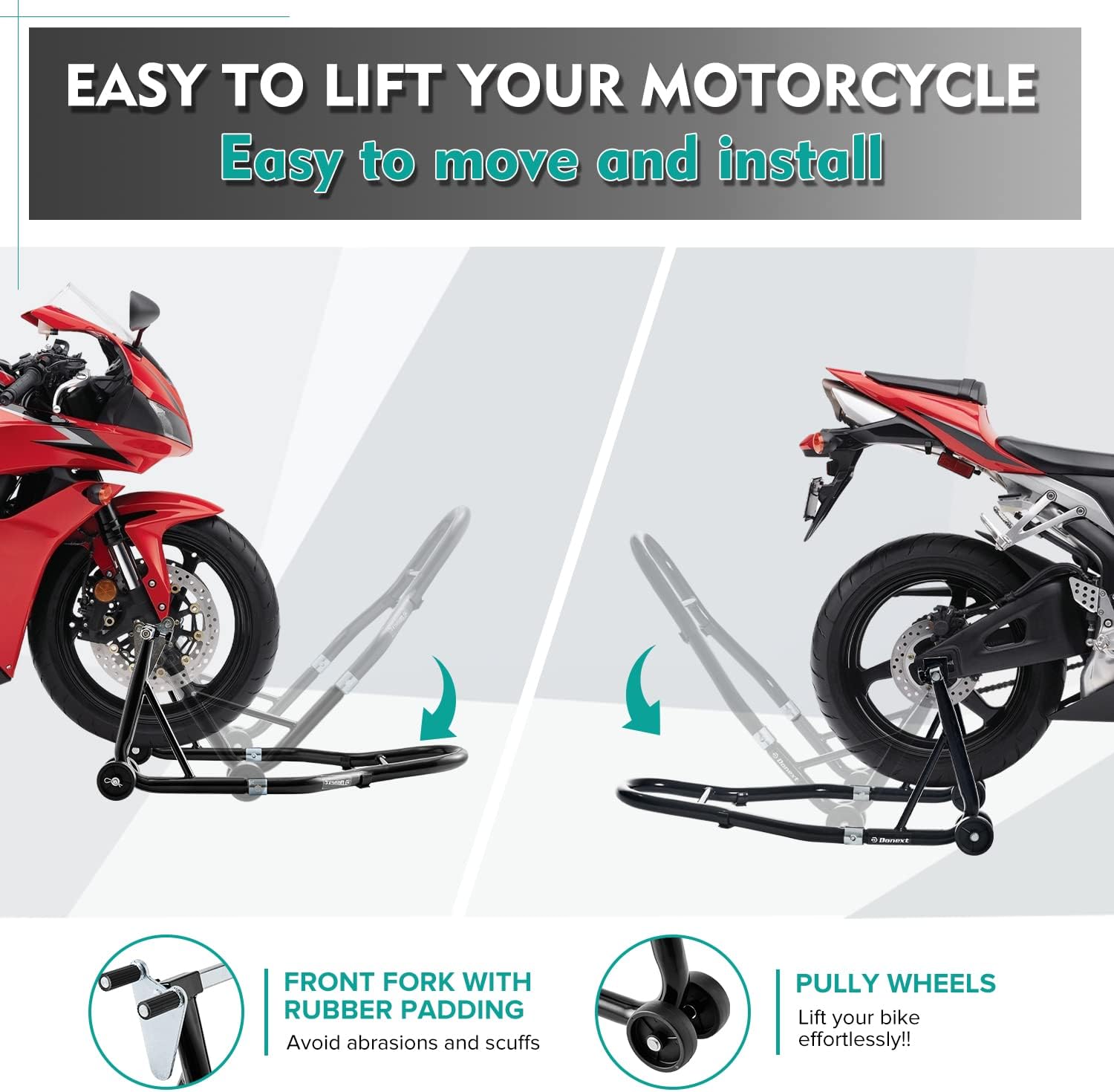 Motorcycle Stand 850LB Sport Bike Front and Rear Wheel Lift Swingarm Paddock Stands Black, U L