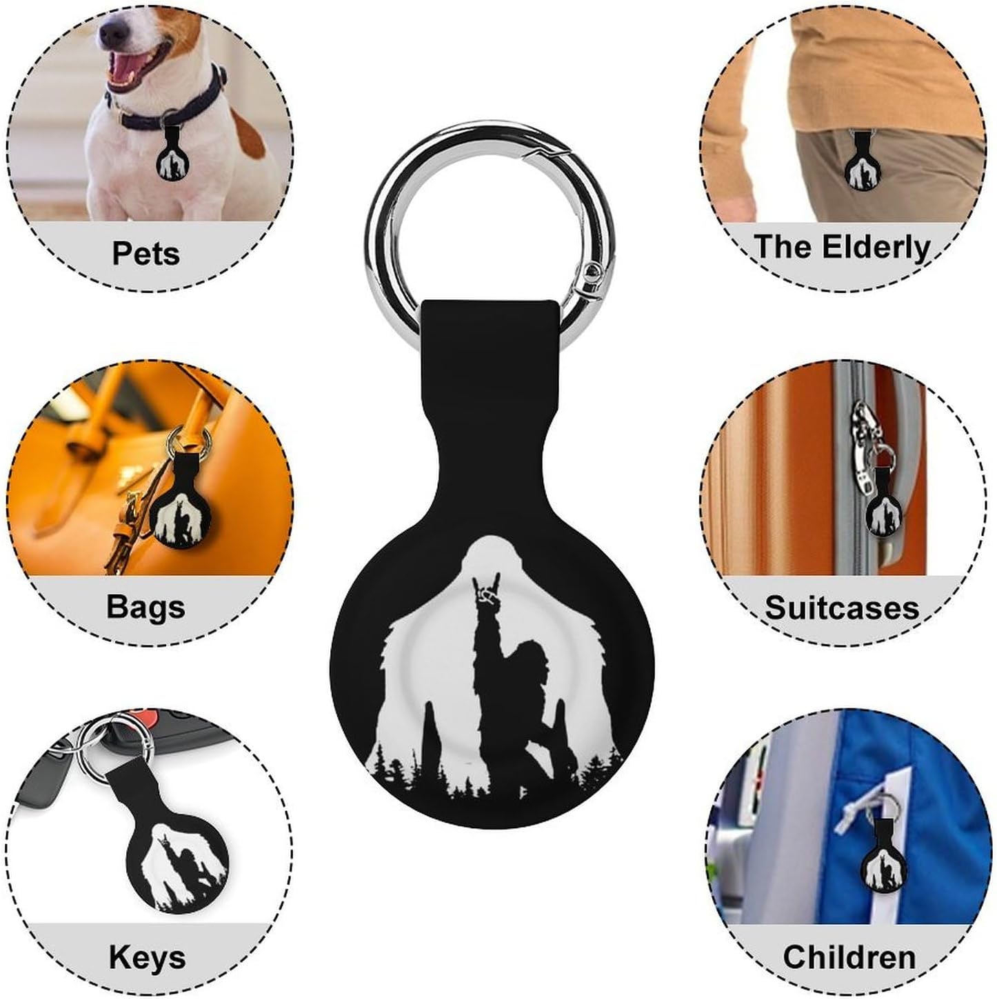 Bigfoot Rock and Roll Funny Cover Compatible with AirTag Case Protector GPS Tracker Storage Bag Box with Keychain Novelty Gifts