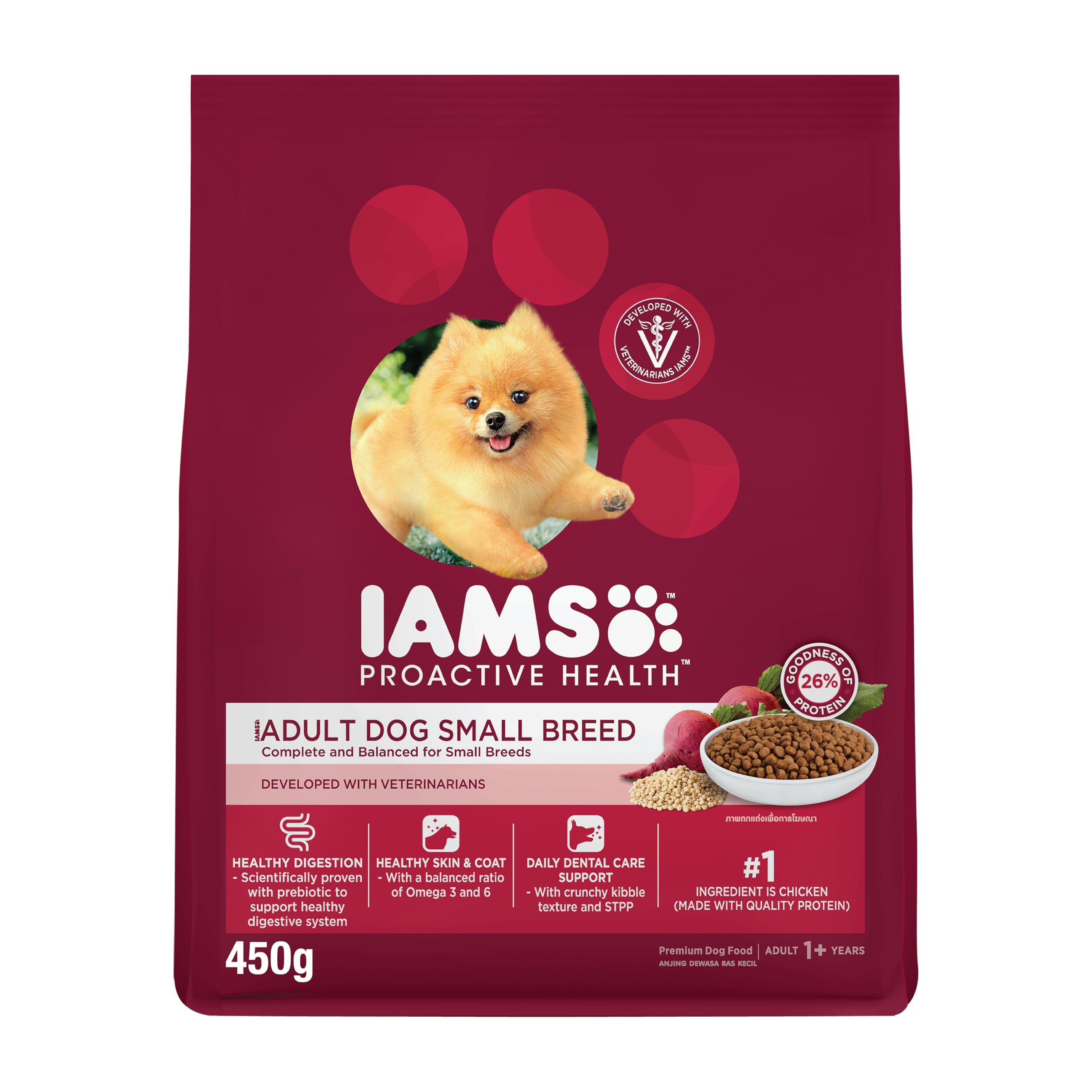 IAMS Dog Food Proactive Health Adult Small Breed Dry Dog Food, 450g, Complete and Balanced Dry Food for Small Breeds