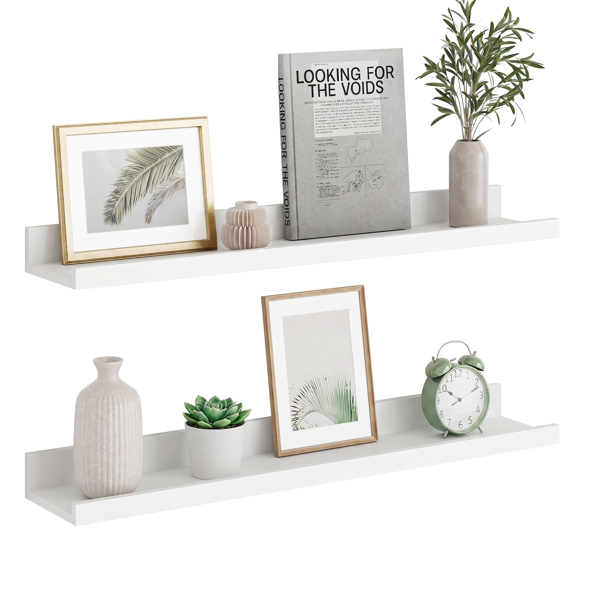 Floating Shelves set of 2, 60cm Wall Shelves, White Shelf for Photo Frames Picture Books, Wooden Shelves for Wall Mount, Floating Shelf for Kitchen Bedroom Living Room Bathroom Nursery, Wall Décor