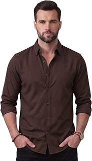 NexaFlair Men's Shirt Regular Fit Solid Pattern Linen Cotton with Long Sleeve Collared Neck Standard Length and Button Down Closure Type | Mens Casual Shirts | Man's Formal Shirts