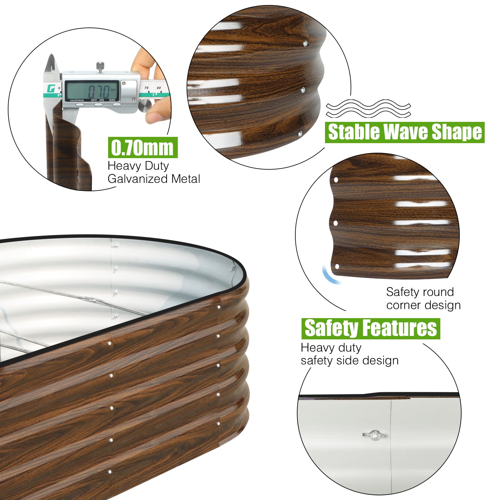 SnugNiture Cama de jardín elevada galvanizada, 8 x 4 x 1.2 pies, Maceta Ovalada de Metal para Plantar Plantas al Aire Libre y Verduras